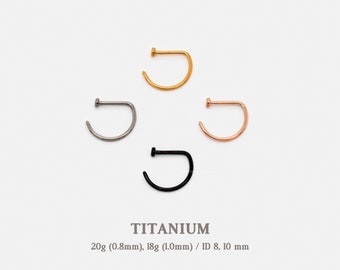 Titanium Open D Shape Nose Ring, Flat End Round Nostril Hoop, 20ga or 18ga, 8 or 10mm Solid G23 Titanium SHEMISLI SS529, SS530, SS531, SS532