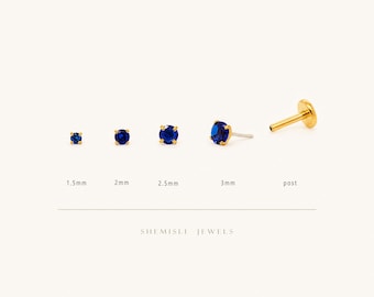 Tiny Sapphire Threadless Flat Back Earrings, Nose Stud, September Birthstone, 20,18,16ga, 5-10mm, Surgical Steel SS515 SS516 SS517 SS518