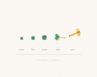 Tiny Blue Zircon Threadless Flat Back Earrings, Nose Stud, December Birthstone, 20,18,16ga, 5-10mm, Surgical Steel SS629 SS630 SS631 SS632