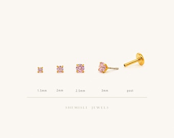 Tiny Pink Tourmaline Threadless Flat Back Earrings, Nose Stud, 20,18,16ga, 5-10mm, Surgical Steel, SHEMISLI SS621 SS622 SS623 SS624