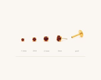 Tiny Garnet Threadless Flat Back Earrings, Nose Stud, January Birthstone, 20,18,16ga, 5-10mm, Surgical Steel, SS597 SS598 SS599 SS600