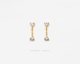 CZ Dangle Earrings, White Stone, Gold, Silver SHEMISLI - SS209 Butterfly End, SS747 Screw Ball End (Type A)