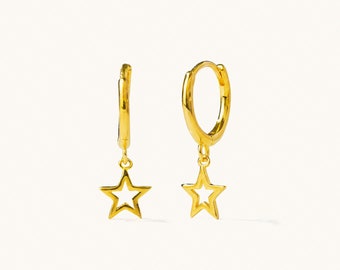 Dainty Open Star Dangle Hoop Earrings, Gold, Silver SHEMISLI SH674