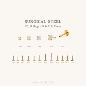 Tiny Opal Threadless Flat Back Earrings, Nose Stud, October Birthstone, 20,18,16ga, 5-10mm Surgical Steel SHEMISLI SS523 SS524 SS525 SS526