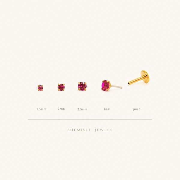 Tiny Ruby Threadless Flat Back Earrings, Nose Stud, July Birthstone, 20,18,16ga, 5-10mm, Surgical Steel SHEMISLI SS613 SS614 SS615 SS616