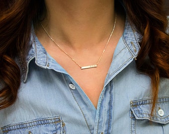 Skinny bar Necklace, small bar necklace, Initials Necklace, Name plate, Gold, Silver, Rose, Bridesmaid Gift, Bridesmaids Necklace ZN00011