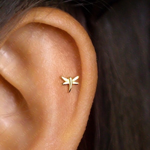 Tiny Dragonfly Stud Earrings, Gold, Silver SS815 Butterfly End, SS816 Screw Ball End (Type A) LR