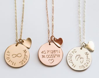 Coordinates Disc Necklace, Coordinates Disk Necklace, Latitude & Longitude, Location GPS, Custom Coordinates, by ziime Jewelry ZN00220