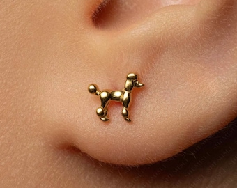 Poodle Dog Stud, Threadless Flat Back Earring, Minimalist Style, A-SS1526