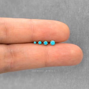 Tiny Turquoise Threadless Flat Back Tragus Stud, December Birthstone, 20,18,16ga, 5-10mm, Unisex, Surgical Steel SS513