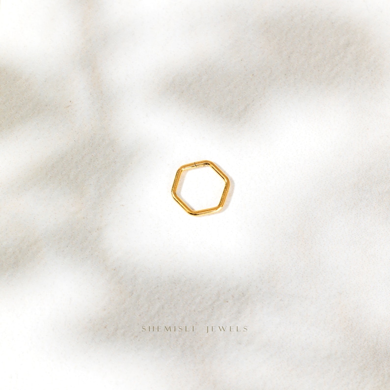 Hexagon Septum Ring, Nose Ring, Daith Hoop, Hinged Clicker Hoop, 16ga 8mm or 10mm, Surgical Steel, SHEMISLI SH238, SH239 image 5