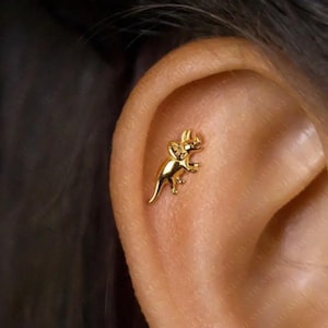 Triceratops Dinosaur Stud, Threadless Flat Back Earring, Minimalist Style, A-SS578