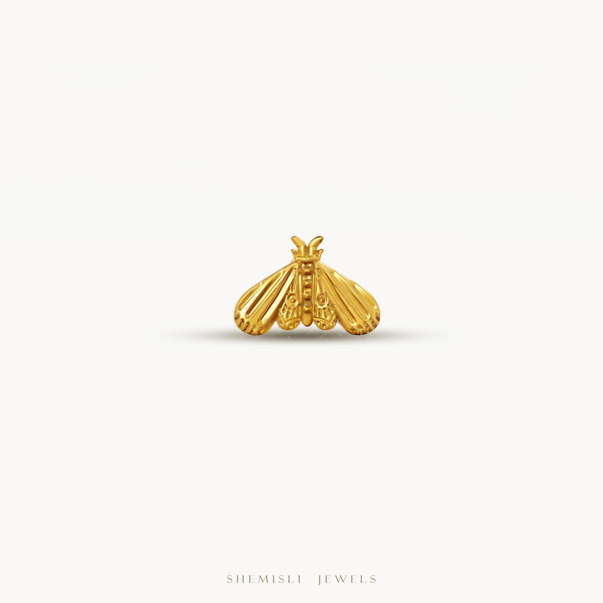 Tiny Moth Threadless Flat Back Earring, 20,18,16ga, 5-10mm Unisex, Stainless Steel SHEMISLI SS1088