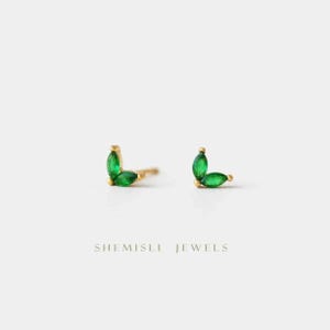 Emerald Gem Flower Stud, Earring, Minimalist Style, A-SS136 SS137 SS155 SS239 SS255 SS204
