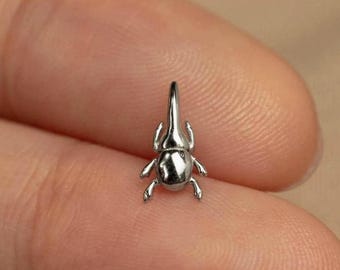 Hercules Beetle Stud, Threadless Flat Back Earring, Minimalist Style, A-SS1071