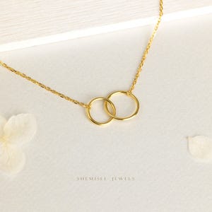 Interlocking Two Circle Necklace, Unisex, Gold, Silver  (15.5"+2") SHEMISLI - SN012