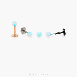 Tiny 3mm Opal Ball Threadless Flat Back Earring, 20,18,16ga, 5-10mm Unisex, Surgical Steel SHEMISLI SS587