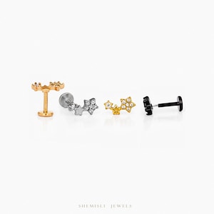 Tiny Triple Star Threadless Flat Back Earring, 20,18,16ga, 5-10mm Unisex, Surgical Steel SHEMISLI SS854