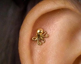 Octopus Stud, Threadless Flat Back Earring, Minimalist Style, A-SS576