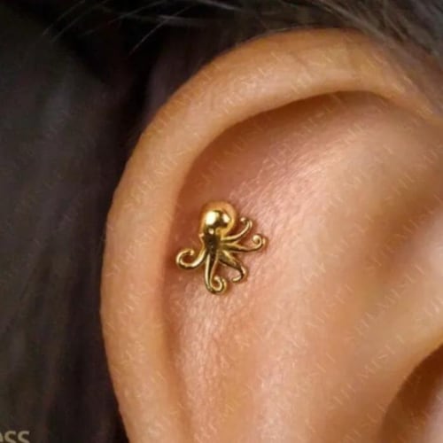Clou d'oreille Octopus, boucle d'oreille sans filetage à dos plat, style minimaliste, A-SS576
