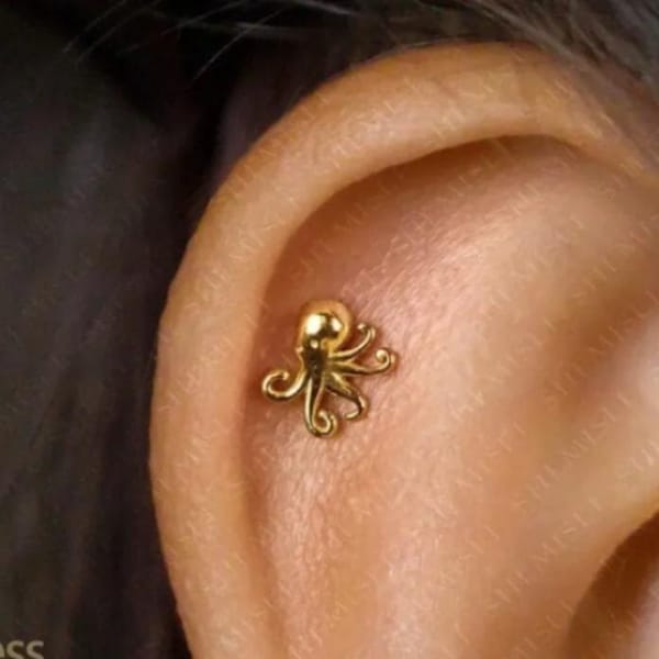 Octopus Stud, Threadless Flat Back Earring, Minimalist Style, A-SS576