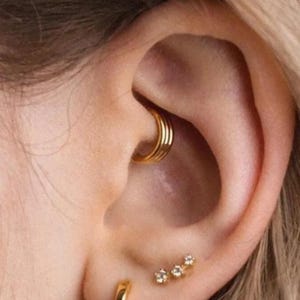 Triple Lined Daith Hoop, Clicker Earring, Minimalist Style, A-SH408 SH409