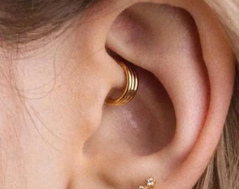 Aro Daith de triple forro, pendiente Clicker, estilo minimalista, A-SH408 SH409