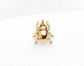 Rhinoceros Beetle Stud, Threadless Flat Back Earring, Minimalist Style, A-SS1073