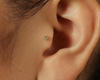 Golden Citrine Tragus Stud, Threadless Flat Back Earring, Minimalist Style, A-SS627