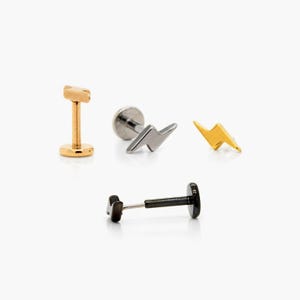 Tiny Lightning Threadless Flat Back Earring, 20,18,16ga, 5-10mm Unisex, Surgical Steel SHEMISLI SS720
