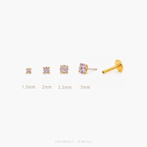 Tiny Alexandrite Lavender Threadless Flat Back Earring, June Birthstone 20,18,16ga 5-10mm Unisex, Surgical Steel SS609 SS610 SS611 SS612