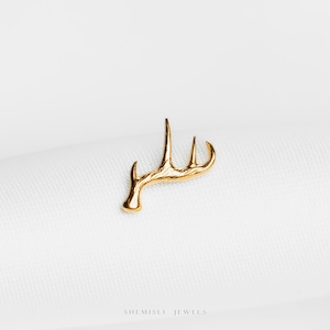 Stag Deer Antler Stud, Threadless Flat Back Earring, Minimalist Style, A-SS1183