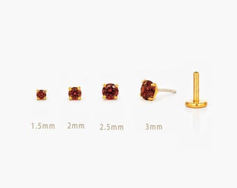 Garnet Stud, Threadless Flat Back Earring, Minimalist Style, A-SS597 SS598 SS599 SS600