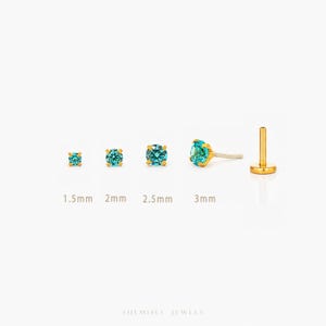 Petite boucle d'oreille sans fil à dos plat en zircone bleue, pierre de naissance de décembre, calibre 20,18,16, 5-10 mm, unisexe, acier chirurgical SS629 SS630 SS631 SS632