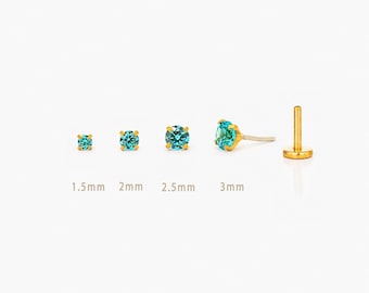 Blue Zircon Stud, Threadless Flat Back Earring, Minimalist Style, A-SS629 SS630 SS631 SS632
