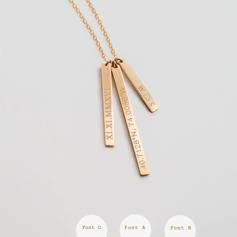 Dainty Vertical Bar Necklace Gold Bar Necklace Custom Name Etsy