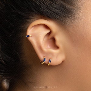 Boucle d'oreille hélicoïdale baguette saphir, Huggies, unisexe, or, argent SHEMISLI - SH393, SH394, SH395