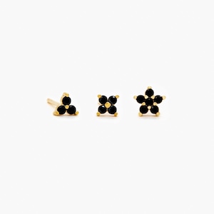 Petit clou d'oreille fleur en pierre noire, unisexe, or, argent SHEMISLI - SS245, SS247, SS325