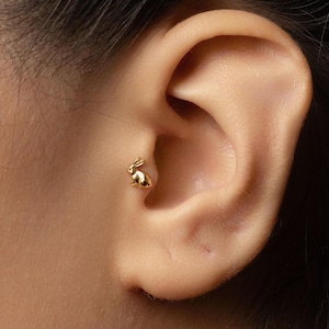 Tiny Bunny Threadless Flat Back Tragus Earring, 20,18,16ga, 5-10mm Unisex, Surgical Steel SHEMISLI SS1013