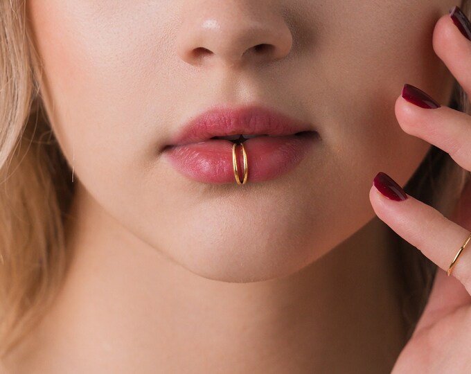 Silver Criss Cross Lip Cuff Ring Jeweled Faux Lip Ring, Dolphin Kiss ...