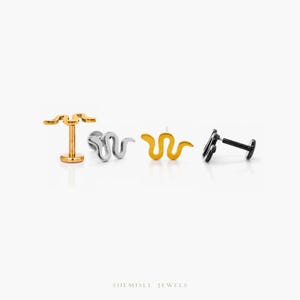 Tiny Snake Threadless Flat Back Earring, 20,18,16ga, 5-10mm Unisex, Surgical Steel SHEMISLI SS922