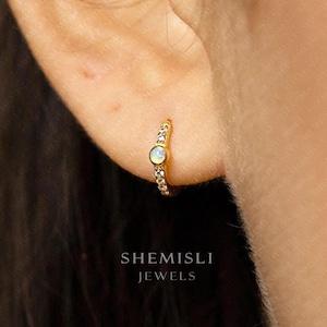 Opal Bezel Hoop, Huggies Earring, Minimalist Style, A-SH267