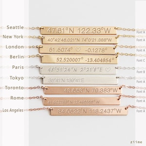 Custom Coordinates Necklace Reversible, Latitude Longitude Necklace, Location GPS Coordinates, Gold Filled, Silver, Rose Gold NBH40X4-01 image 2