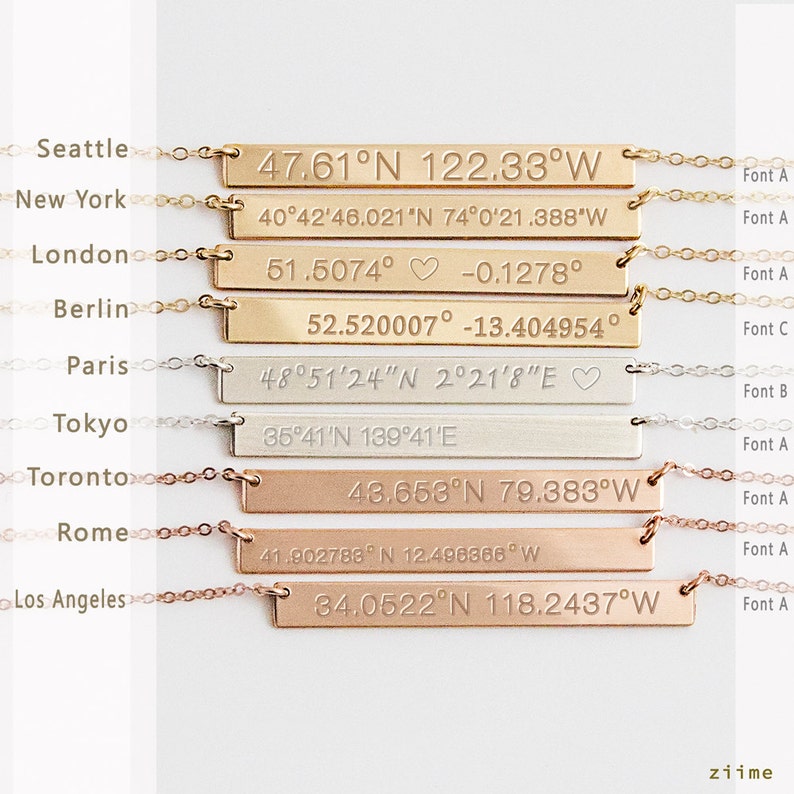 Custom Coordinates Necklace Reversible, Latitude Longitude Necklace, Location GPS Coordinates, Gold Filled, Silver, Rose Gold NBH40X4-01 image 2