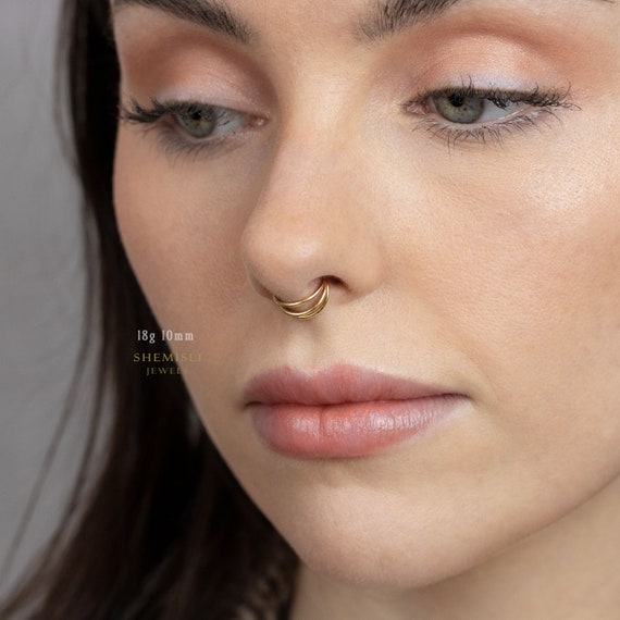 Amazon.com: Septum Ring, Heart Shaped Gold Plated Silver Tribal Unique Nose  Hoop Piercing Earring, Also Fits Tragus, Cartilage, Helix, Nose Ring, 18g,  Handmade Body Jewelry By Umanative Design : Handmade Products