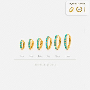 Simple Turquoise Hoop Earring, Huggies, 6, 7, 8, 9, 10, 12mm Unisex, Gold, Silver SHEMISLI SH052, SH053, SH054, SH055, SH056, SH057