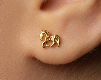 Horse Skeleton Stud, Threadless Flat Back Earring, Minimalist Style, A-SS1279