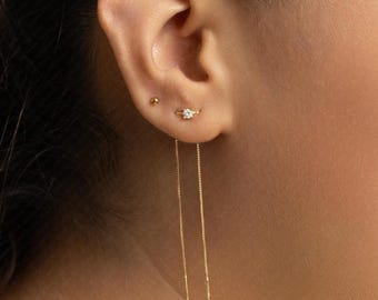 White Gem Ear Threader, Stud Earring, Minimalist Style, A-ST022 NOBKG
