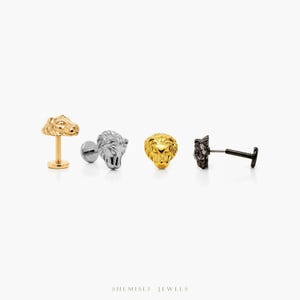 Small Lion Head Threadless Flat Back Earring, 20,18,16ga, 5-10mm, Unisex, Surgical Steel, SHEMISLI SS577