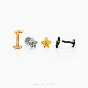 Super Tiny Sea Turtle Threadless Flat Back Earring, 20,18,16ga, 5-10mm Unisex, Surgical Steel SHEMISLI SS924